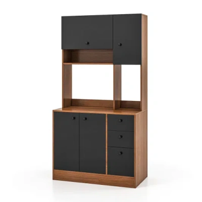 Costway 71 Inch Kitchen Pantry With 3 Storage Cabinet And 3 Deep Drawers-walnut In Black