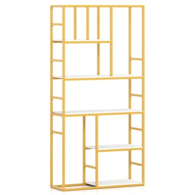 Costway 71 Inch Tall Bookshelf Metal Frame 5-tier Geometric Bookcase-white & Golden