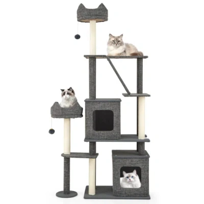 Costway 71 Inch Tall Cat Tree Multi-level Large Cat Tower With Scratching Posts-grey In Black