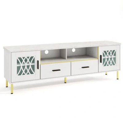 Costway 71 Inch Tv Stand With Glass Doors For 80 Inch Tvs-white