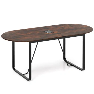 Costway 71 Inches Executive Table Oval Home Office Table With Cable Management Hole-rustic Brown