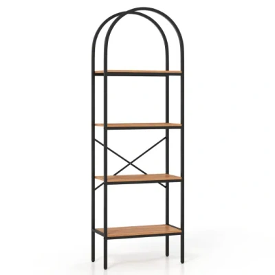 Costway 71" Tall Arched Bookcase 4-tier With Storage Shelves & Metal Frame For Home Office-brown & Black