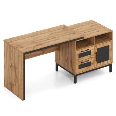 Costway 71-inch Computer Table With Open Compartments And Drawers-natural In Brown