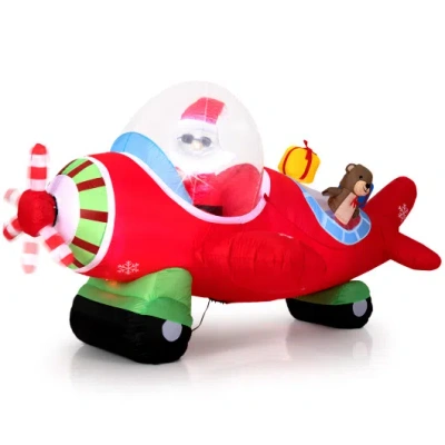 Costway 7.2 Feet Christmas Inflatables Airplane With Gift Boxes And Built-in Led Lights In Red