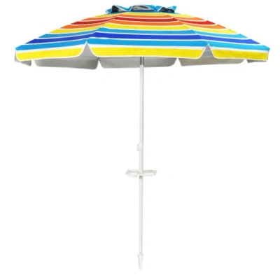 Costway 7.2 Feet Portable Outdoor Beach Umbrella With Sand Anchor And Tilt Mechanism-multicolor In Transparent