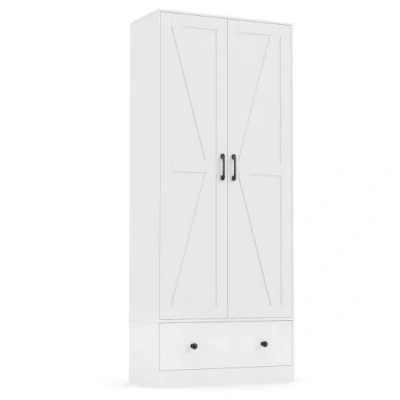 Costway 72 Inch Tall Kitchen Pantry Cabinet Farmhouse Wooden Cupboard With 2 Doors-white