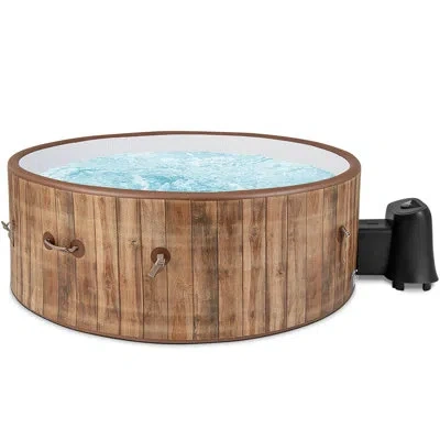 Costway 72" Inflatable Hot Tub Spa With 120 Air Jets Electric Heater Pump Manual Air Pump In Brown