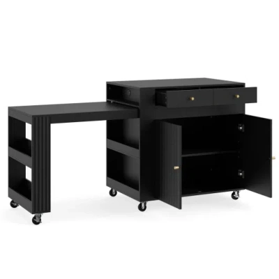 Costway 72" Kitchen Island With Extendable Dining Table And Power Outlet-black