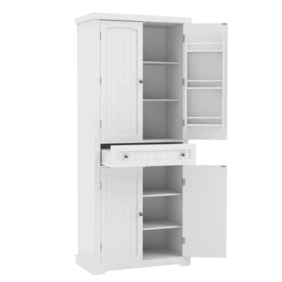 Costway 72" Tall Kitchen Cabinet, Pantry Storage Cabinet With 4 Fluted Doors And 6 Door Shelves-white