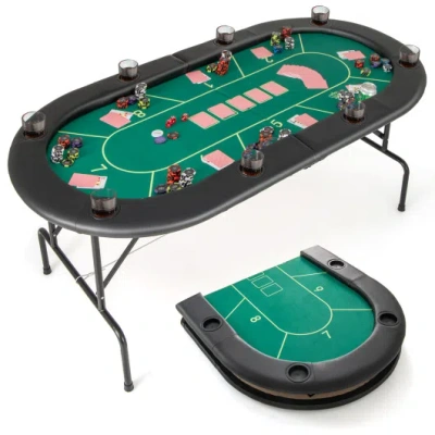 Costway 72 X 36 X 30.5 Inch Foldable Poker Table With 8 Cup Holders-green In Black