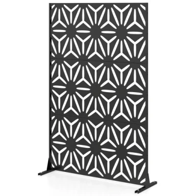 Costway 72"h X 48"w Freestanding Fence Panel With Stand And Expansion Bolts-black