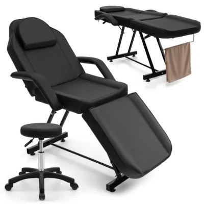 Costway 73 Inch Facial Chair Set With Removable Headrest Detachable Armrests And Towel Rack-black