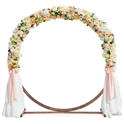 Costway 7.4 Ft Round Wedding Arch Wooden Arbor Backdrop Stand With Triangular-shaped Base In Brown