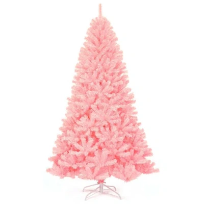 Costway 7.5 Feet Hinged Artificial Christmas Tree Full Fir Tree In Pink