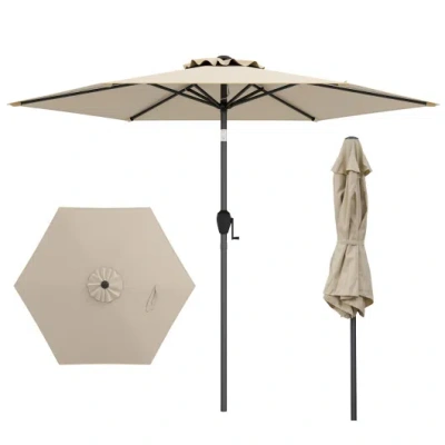 Costway 7.5 Feet Outdoor Patio Heavy Duty Market Umbrella With Push Button Tilt-beige In White