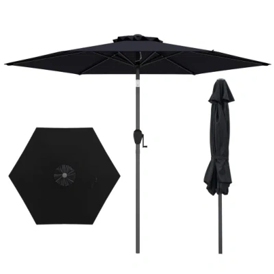 Costway 7.5 Feet Outdoor Patio Heavy Duty Market Umbrella With Push Button Tilt-black In Transparent