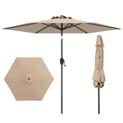 Costway 7.5 Feet Outdoor Patio Heavy Duty Market Umbrella With Push Button Tilt-tan