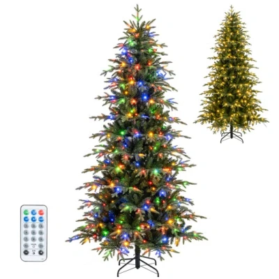 Costway 7.5 Feet Pre-lit Artificial Christmas Tree Hinged Xmas Tree With Led Lights In Green