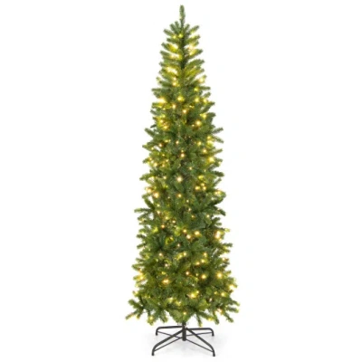 Costway 7.5 Feet Pre-lit Full Artificial Christmas Tree With Warm White And Multi-color Led Lights In Green