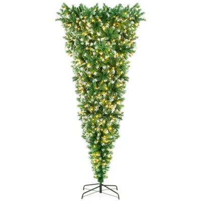 Costway 7.5 Feet Pre-lit Snowy Upside Down Christmas Tree 1100 Tips In Animal Print