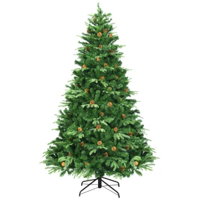 Costway 7.5 Ft Artificial Christmas Tree With Led Lights And Pine Cones In Green