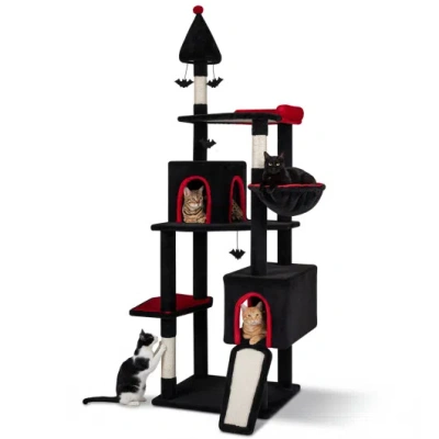 Costway 75 Inch Gothic Cat Tree With 2 Condos And Top Perch For Large Cats 20+ Lbs-black