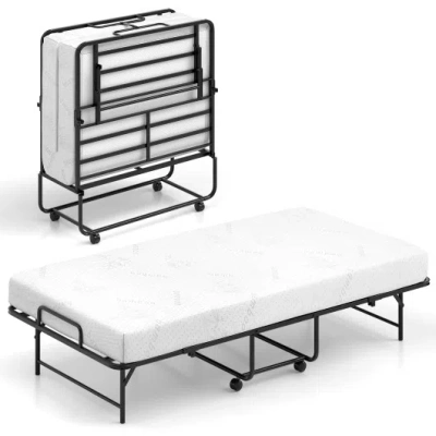 Costway 75 X 38 Inch Folding Bed With Mattress Twin Size Rolling Guest Bed In Transparent