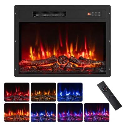 Costway 750/1500w Electric Fireplace Insert With Low Noise And Remote Control-23" In Black