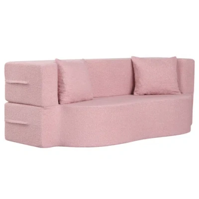 Costway 75.5 Inch Folding Sofa Bed 2-in-1 Convertible Teddy Fleece Floor Loveseat With 2 Comfortable Pillows In Pink