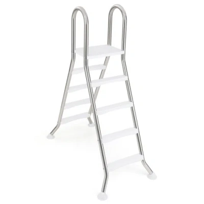 Costway 75.6" Above Ground Pool Ladder A-frame Swimming Pool 4-step Ladder For Up To 55" Pool Wall Height In Silver