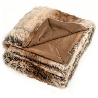 Costway 760gsm Soft Plush Fuzzy Luxury Faux Raccoon Fur Blanket For Sofa-m In Brown