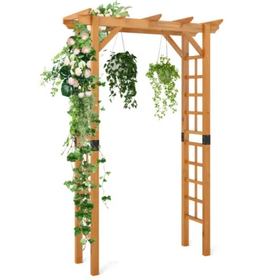 Costway 7/7.5 Feet Garden Arch Wooden Arbor Outdoor Wood Trellis For Climbing Plants-7 Ft In Animal Print