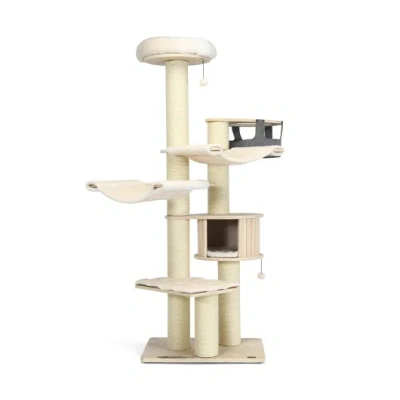 Costway 77.5-inch Cat Tree Condo Multi-level Kitten Activity Tower With Sisal Posts-cream White In Neutral