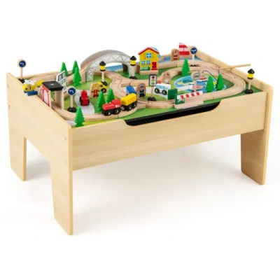 Costway 78 Pieces Wooden Train Set Activity Railway Playset For Kids Aged 18m+ In Multi