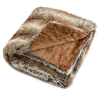 Costway 780gsm Soft Plush Fuzzy Luxury Faux Fox Fur Blanket For Sofa-brown