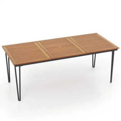 Costway 79 Inch 8-person Outdoor Dining Table With 1.9 Inch Umbrella Hole In Brown