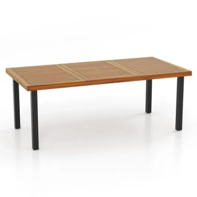 Costway 79 Inch Acacia Wood Dining Table 8-person Patio Table With 1.9 Inch Umbrella Hole And Adjustable Foo In Brown