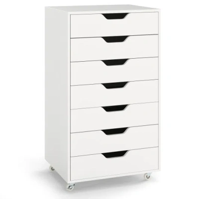 Costway 7-drawer Chest Storage Dresser Floor Cabinet Organizer With Wheels-white