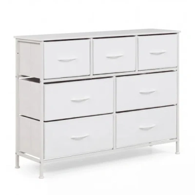 Costway 7-drawer Wide Dresser With 2-sized Folding Fabric Drawers For Bedroom-white In Gray
