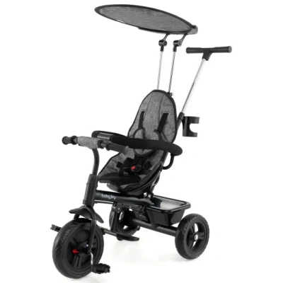Costway 7-in-1 Baby Stroller Tricycle With Adjustable Canopy And Foldable Footrests For Ages 9-60 Months Old In Black