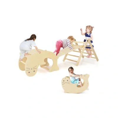 Costway 7-in-1 Indoor Climbing Toys For Toddlers With Reversible Ramp-natural In Brown
