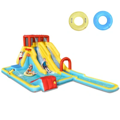 Costway 7-in-1 Inflatable Dual Slide Water Park Bounce House Without Blower In Animal Print