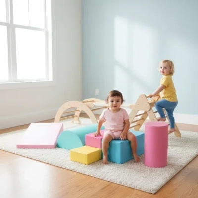 Costway 7-in-1 Pikler Triangle Set With 6-piece Foam Blocks For Toddlers Indoor Playground In Multi