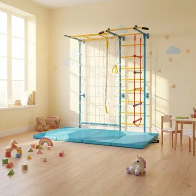 Costway 7-in-1 Swedish Ladder With Folding Gymnastics Mat For Solid Wall For Kids In Multi