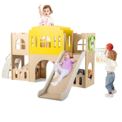 Costway 7-in-1 Toddler Slide Set For Kids With Climber And Basketball Hoop-multicolor