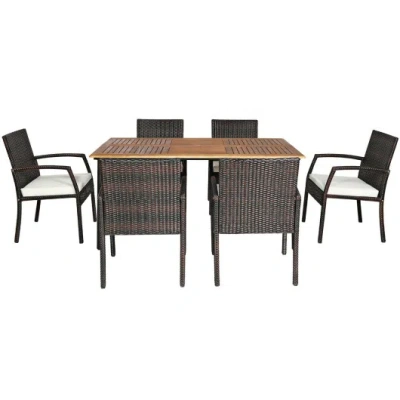 Costway 7pcs Patio Rattan Cushioned Dining Set With Umbrella Hole