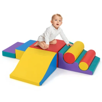 Costway 7-piece Foam Blocks For Toddlers Soft Climbing Toys Indoor Play For Babies-red In Multi