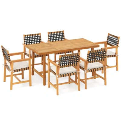 Costway 7-piece Patio Dining Set For 6 People Farmhouse Furniture In Gold