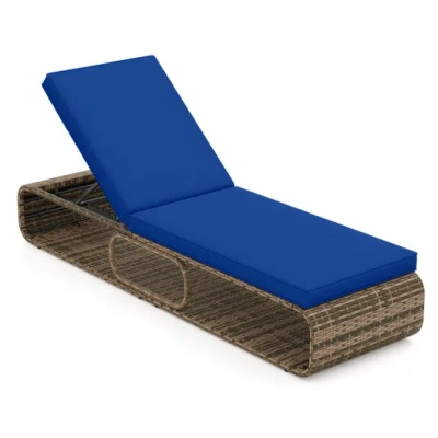 Costway 7-position Adjustable Pe Rattan Outdoor Chaise Lounge Chair-navy In Multi
