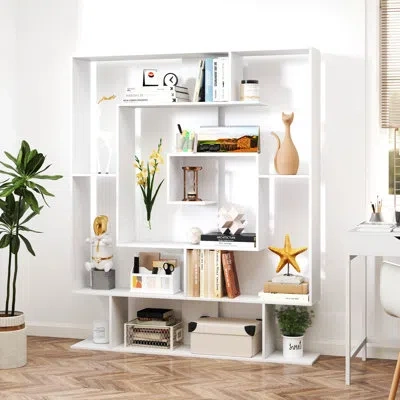 Costway 7-tier Bookshelf Geometric Bookcase With 2 Anti-tipping Kits White